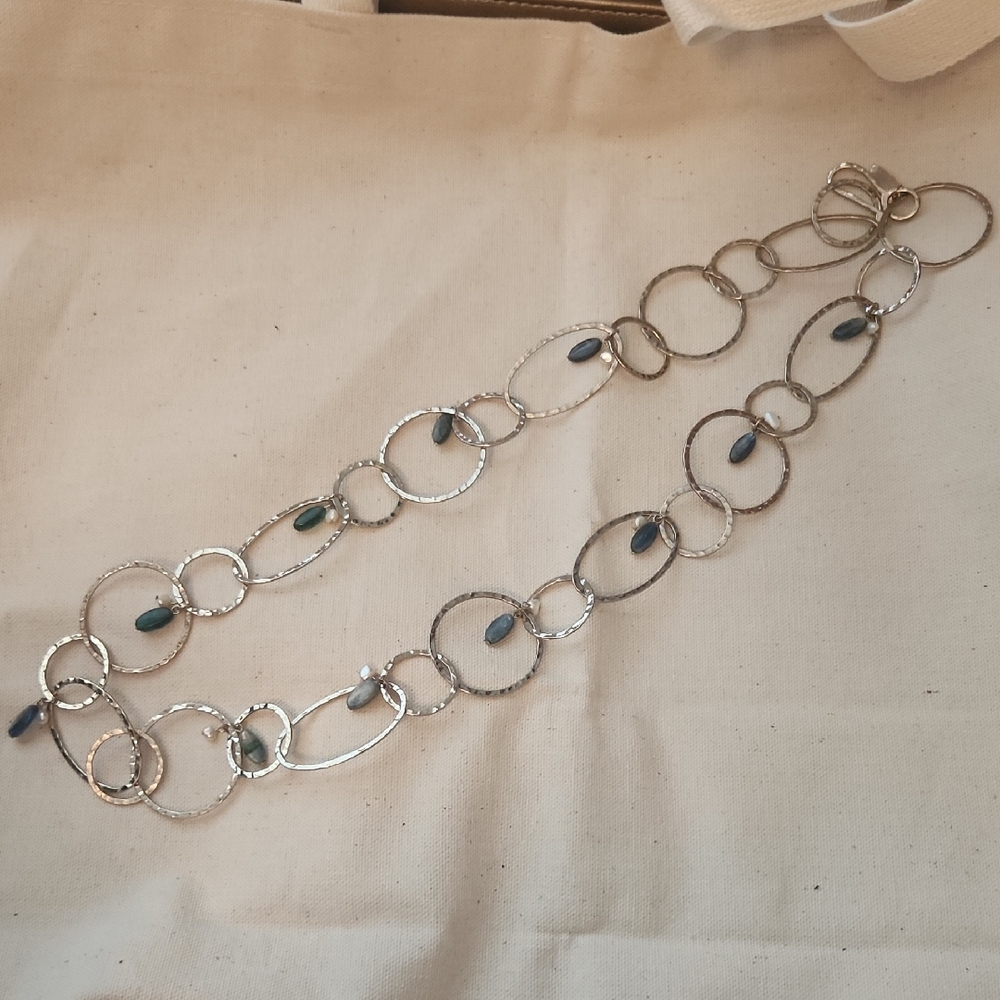 Coldwater Creek Silver Necklace with Blue Beads (B24)